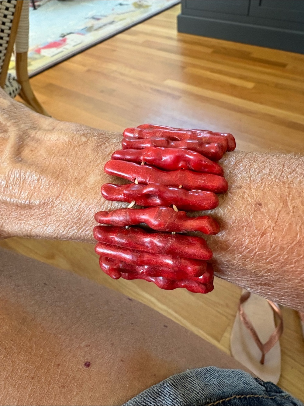 Vintage 1.5” Red Branch Coral Stretch Bracelet